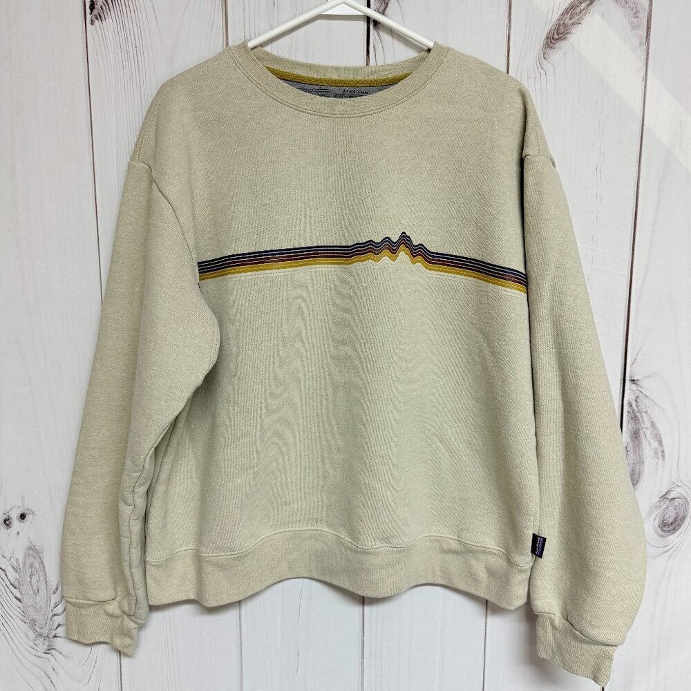 Patagonia Women’s Ridge Rise Stripe Uprisal Crew‎ Sweatshirt XL Beige EUC